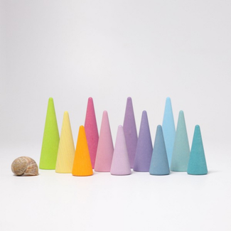 Grimms Houten speelgoed - bouwblokken set regenboog bos pastel, 12 stuks (Pastel rainbow forest)