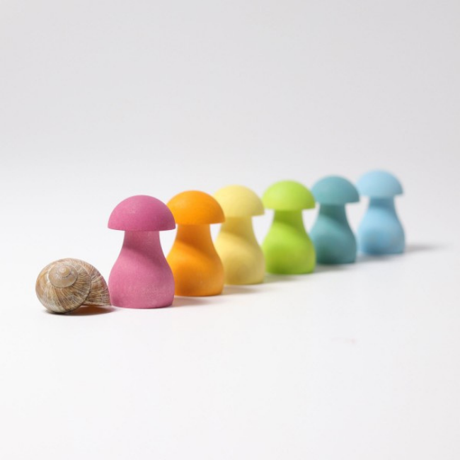 Grimms Houten speelgoed - bouwblokken set houten paddestoelen pastel, 6 stuks (pastel mushrooms)