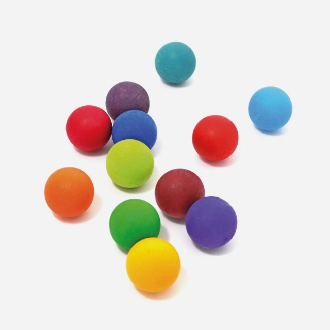 Grimms Houten speelgoed - kleine ballen regenboog, 12 stuks (Small rainbow balls)