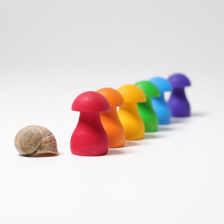 Grimms Houten speelgoed - regenboog paddestoelen, 6 stuks (rainbow mushrooms)