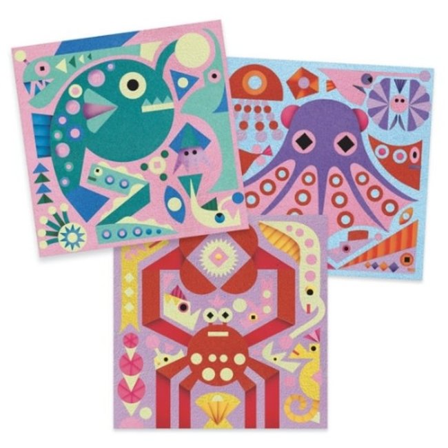 Djeco Knutselen, Knutselpakket - Glow in the dark gekleurd zand, zeedieren (5-8jr)