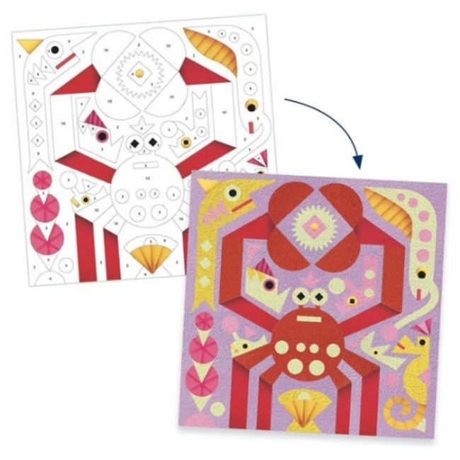 Djeco Knutselen, Knutselpakket - Glow in the dark gekleurd zand, zeedieren (5-8jr)