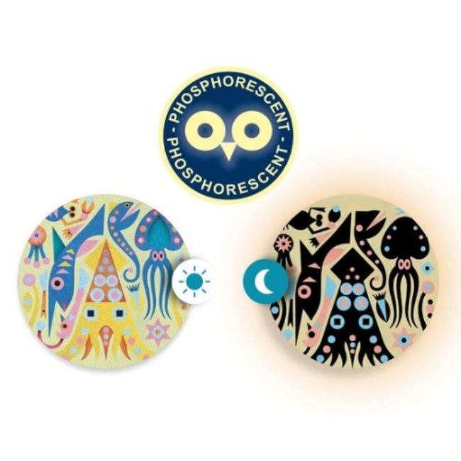 Djeco Knutselen, Knutselpakket - Glow in the dark gekleurd zand, zeedieren (5-8jr)