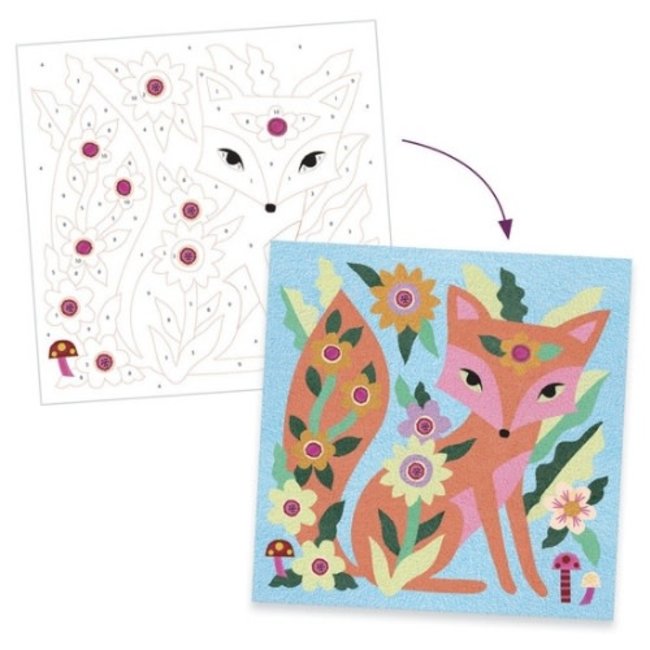 Djeco Knutselen, knutselpakket - glow in de dark gekleurd zand, tuindieren (5-8jr)