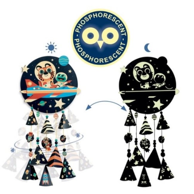 Djeco Knutselen, Knutselpakket - DIY mobiel sterren, glow in the dark (5+ jr.)