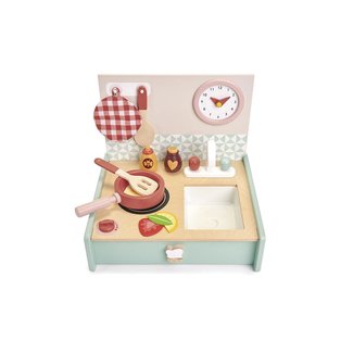 Tender Leaf Playing: KITCHENETTE 29x25x25,3cm, met accessoires, opvouwbaar  en draagbaar, in hout, in doos 19,3x9,5x19,7cm, 3+