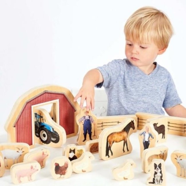 Tickit Houten dieren blokken - boederij dieren, set van 30 stuks (wooden farm blocks)