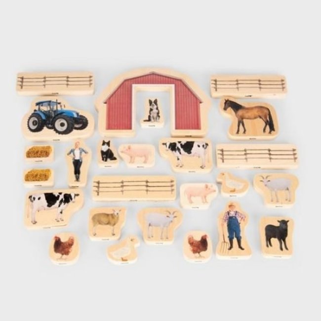Tickit Houten dieren blokken - boederij dieren, set van 30 stuks (wooden farm blocks)