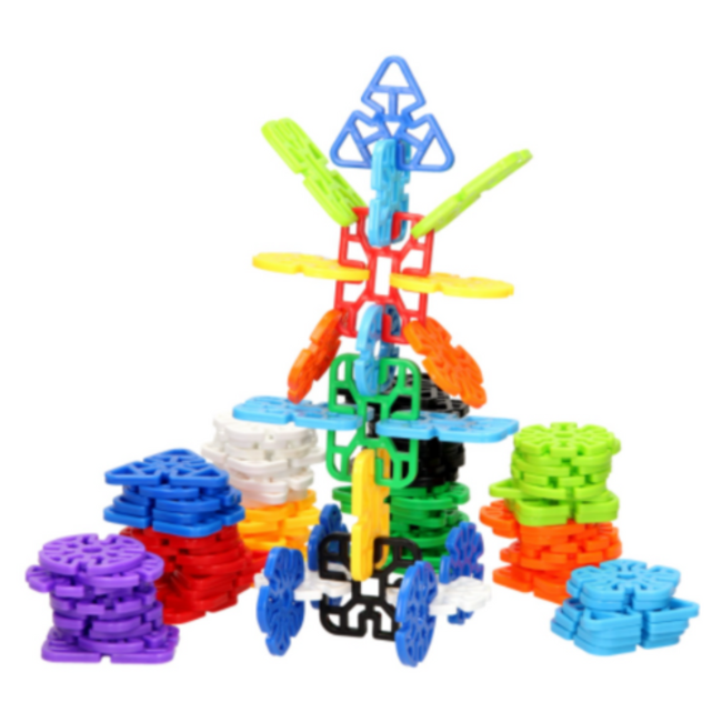 Bouwspeelgoed - Bouwrietjes in opbergbox: geometrie sneeuwvlokken, 100 st.