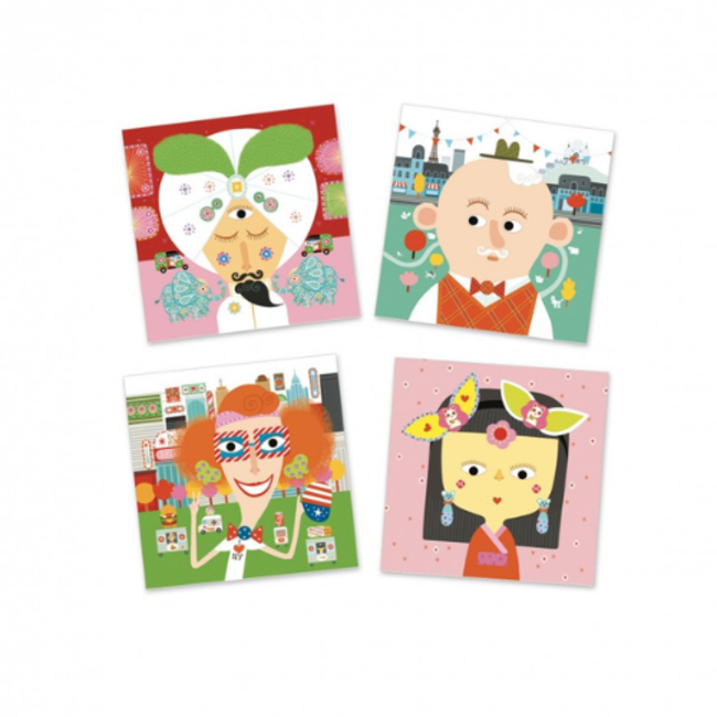 Djeco Knutselen, Knutselpakketten - Grappige gezichten met stickers, 3-6 jr.