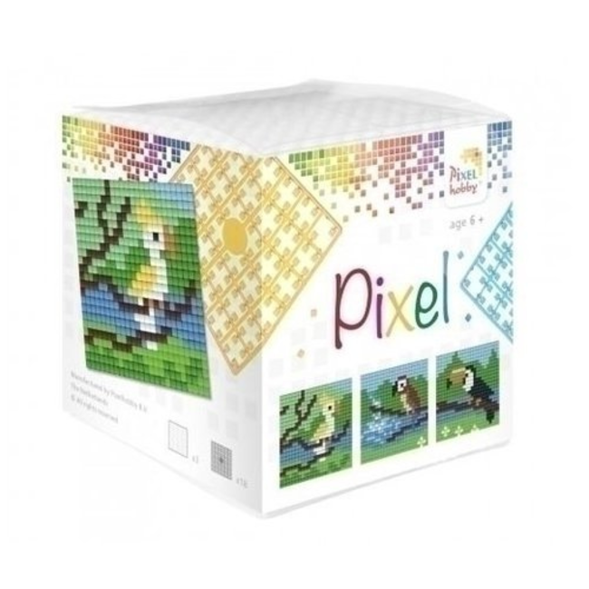 Pixelhobby cube (3 baseplates + 18 Pixel squares) - Tropical birds