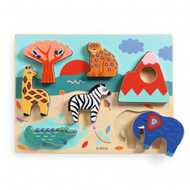 Djeco Puzzels, Houten puzzel - Savana Story, 7 stukjes