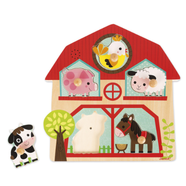 Janod Puzzels, Houten puzzel - Muzikale Puzzel: De vrienden van de boerderij, 1+