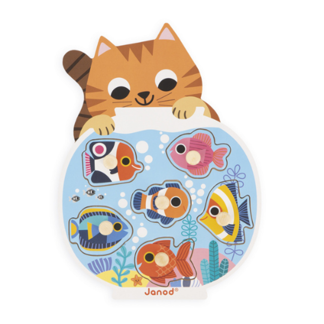 Janod Puzzels, Houten puzzel - Knoppuzzel: Aquarium, 1+