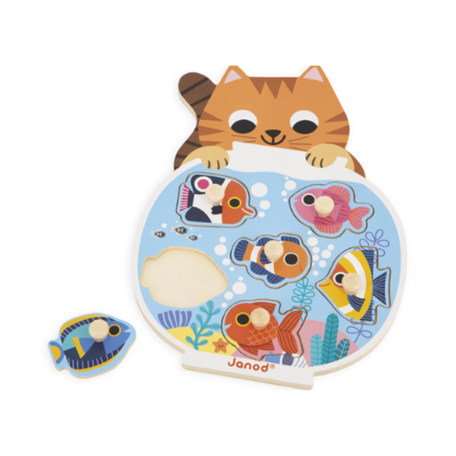 Janod Puzzels, Houten puzzel - Knoppuzzel: Aquarium, 1+