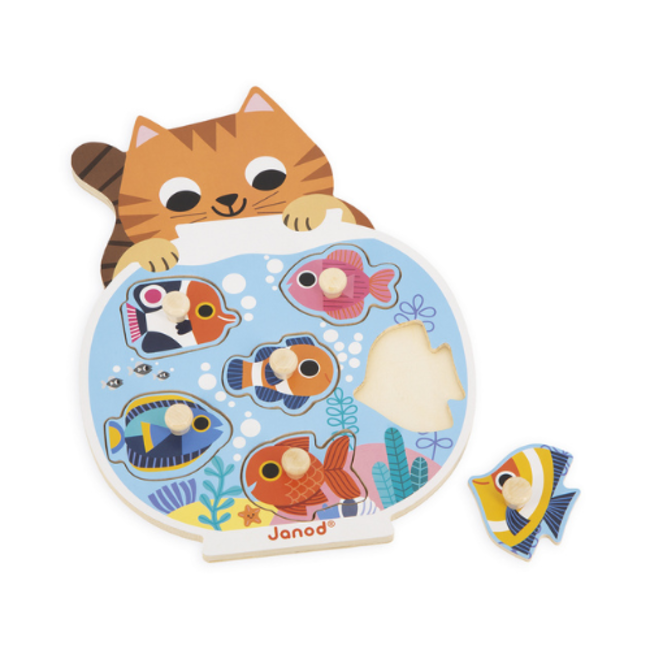 Janod Puzzels, Houten puzzel - Knoppuzzel: Aquarium, 1+