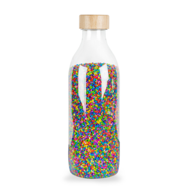 Petit Boum Sensorische fles - Sensory Bottle, Wow Touch bottle, gekleurd rijst met accessoires