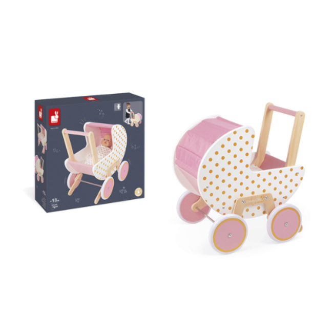 Janod Houten speelgoed - Candy Chic, Poppenwagen, 18M+