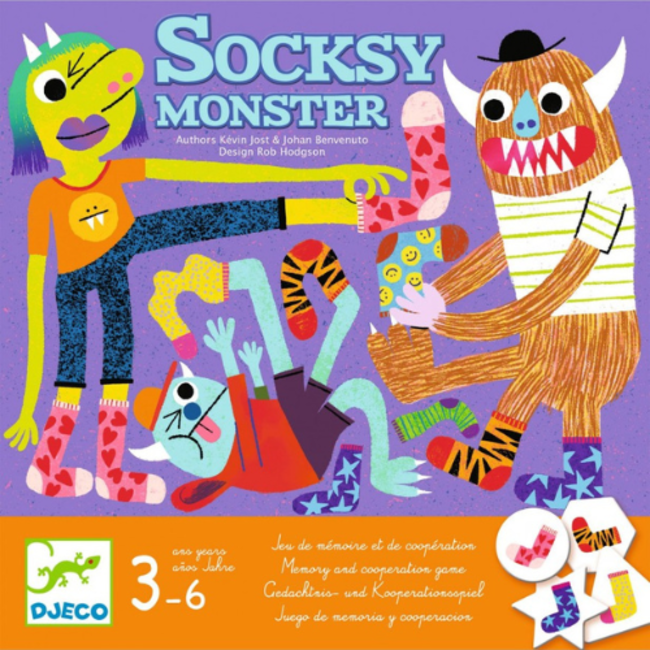 Miles verwarring Makkelijk te lezen Djeco Spellen, Kinderspellen - Socksy Monster, 3-6 jaar - Blik op Hout