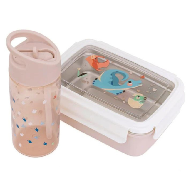 Petit Monkey Drinkfles - Dino, Dino footprints, Dino voetafdrukken, 380 ml, 3+