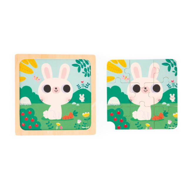 Janod Puzzels, Houten puzzel - Klein wit konijn, 18M+