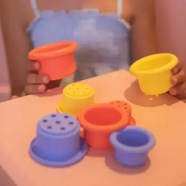 Babyspeelgoed, stapeltoren - Siliconen stapel bekers, rood, geel en blauw