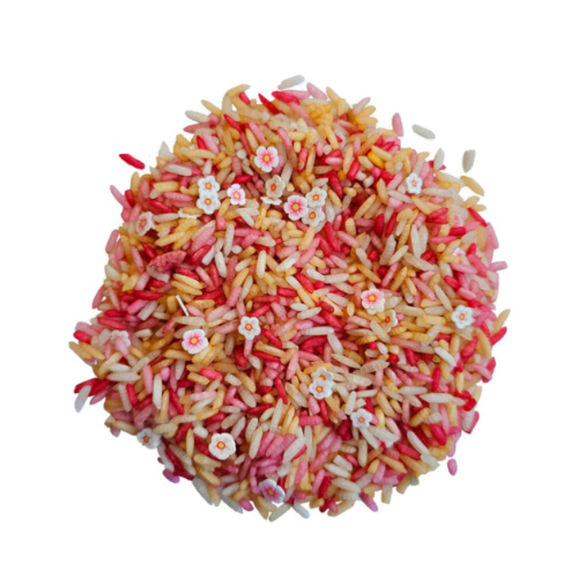 Grennn Sensorisch speelgoed, Speelrijst - Pink Flower mix, 500 gr.
