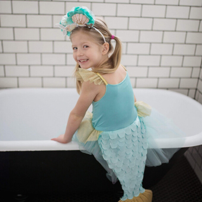 Great Pretenders Verkleedkleding - Mermalicious Zeemeerminnen jurk met staart, Dress with Tail, Pastel / Auqa (5-6 jaar)