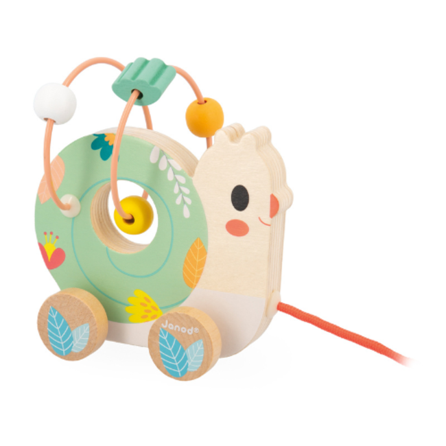 Janod Pure, Houten speelgoed - Baby Looping Trekfiguurtjes Dieren, assorti, 12M+
