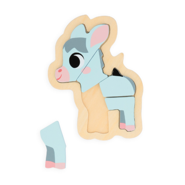 Janod Puzzels, Houten puzzel - set van 4 puzzels 2-3-4-5 stukken Boerderij, 18M+