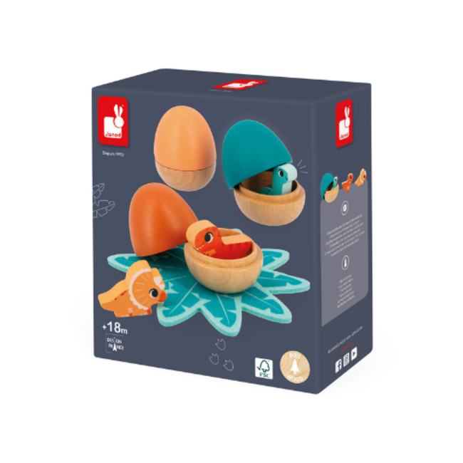 Janod Dino, Houten speelgoed - Verrassingseieren, 18M+
