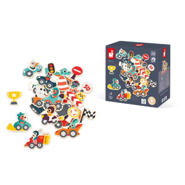 Janod Speelgoed, Magneet - set Auto's (24), 2+