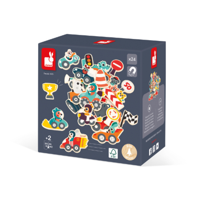 Janod Speelgoed, Magneet - set Auto's (24), 2+