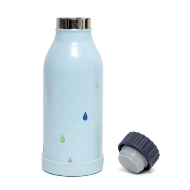 Petit Monkey Drinkfles - Blauw, RVS thermosfles, Drops blue, 350 ml