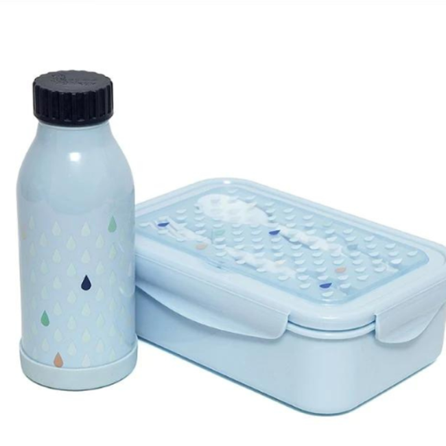 Petit Monkey Drinkfles - Blauw, RVS thermosfles, Drops blue, 350 ml