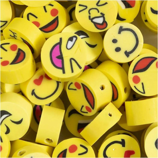 Creativ Company Knutselen, sieraden maken - platte kleikralen smiley, 10mm, gatgrootte 1,5m