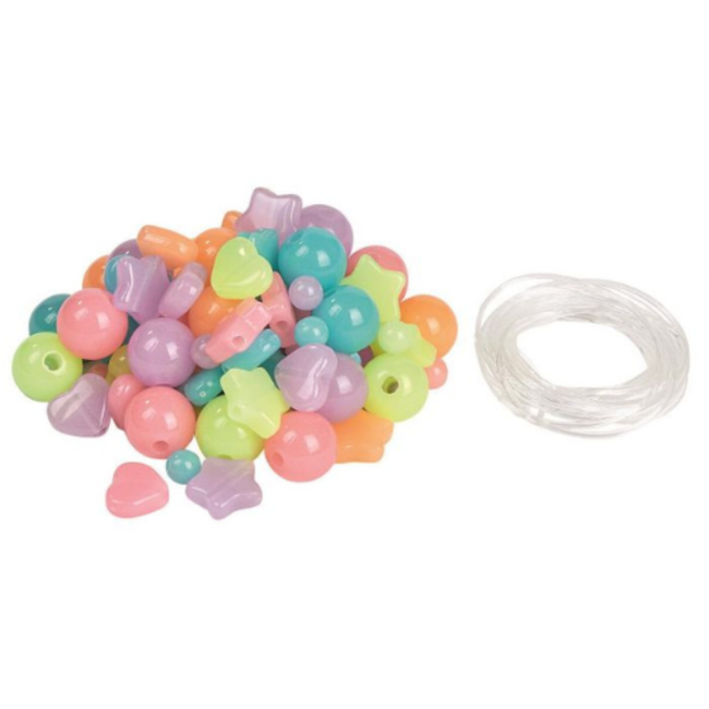 Sieraden maken - Kralenset: glow in the dark, +/- 65 kralen + draad