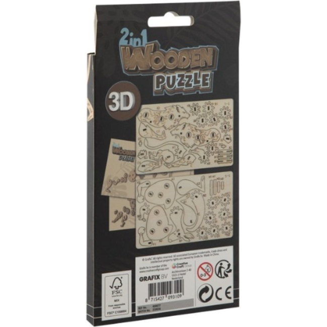 Puzzels, 3D puzzels - 2-in-1 houten bouwpakket 3D puzzel Kangoeroe en leeuw
