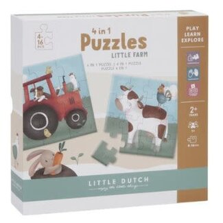 Little Dutch Puzzels, Legpuzzels - 4 in 1 puzzel Little Farm, 4-6-9-16 stukjes, 2+