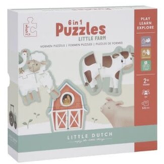 Little Dutch Puzzels, Legpuzzels - 6 in 1 puzzel Little Farm, 3-4-5 stukjes