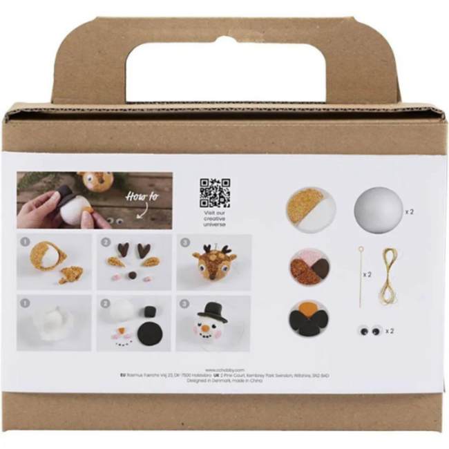 Creativ Company Knutselen, Knutselpakket - Kerstballen maken, rendier/sneeuwpop
