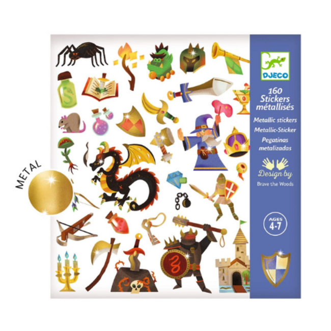 Djeco Knutselen, Stickers - Middeleeuwen, metallic, Médiéval fantastique, 160 stuks, 4-7