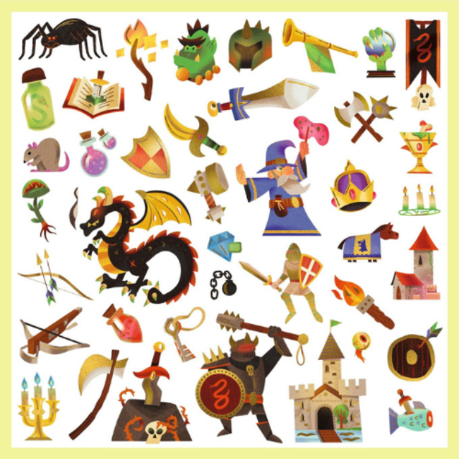 Djeco Knutselen, Stickers - Middeleeuwen, metallic, Médiéval fantastique, 160 stuks, 4-7
