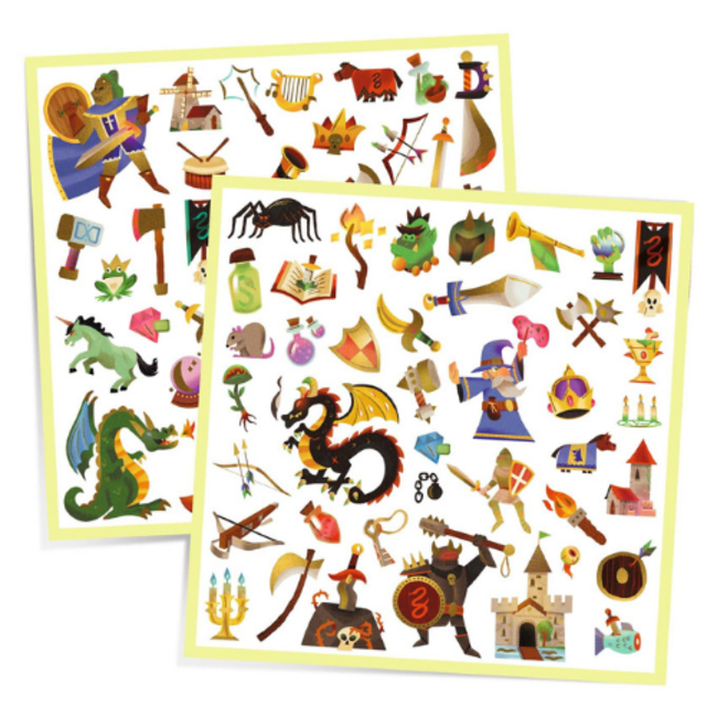 Djeco Knutselen, Stickers - Middeleeuwen, metallic, Médiéval fantastique, 160 stuks, 4-7