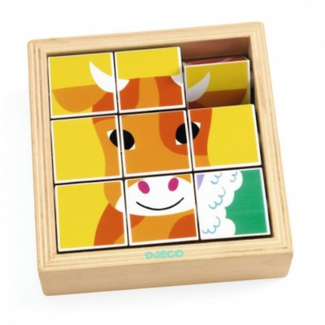 Djeco Puzzels, Houten puzzels - Blokpuzzel, draaipuzzel Animoroll, dieren, 2+