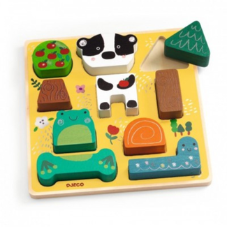 Djeco Puzzels, Houten puzzels - Bouwspel, Puzz & Match Happy, 18M+