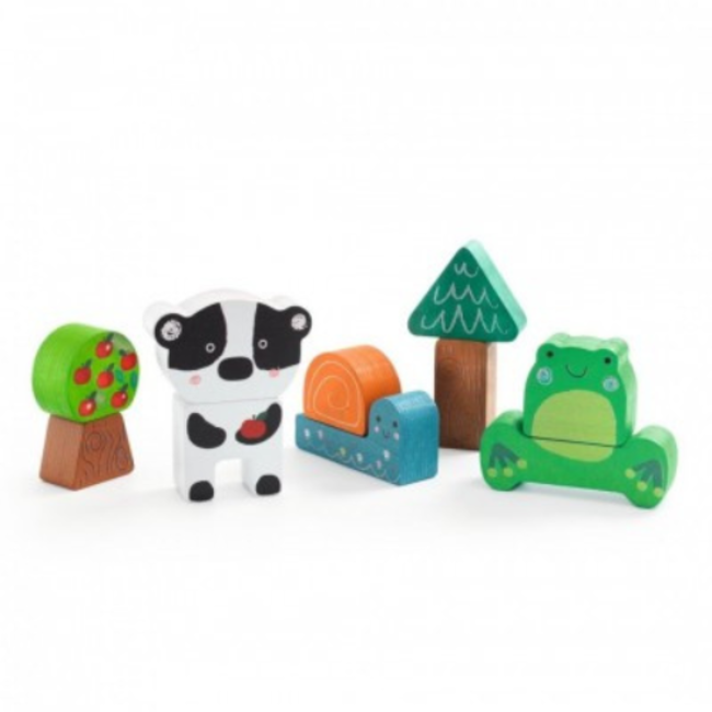 Djeco Puzzels, Houten puzzels - Bouwspel, Puzz & Match Happy, 18M+