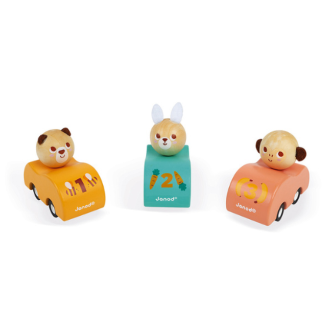 Janod Houten speelgoed - Pull-back auto, assorti, 2+