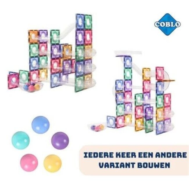 Coblo Magnetisch bouwset, Bouwspeelgoed -  Coblo, knikkerbaan, 100st. Pastel Marblerun, 3+