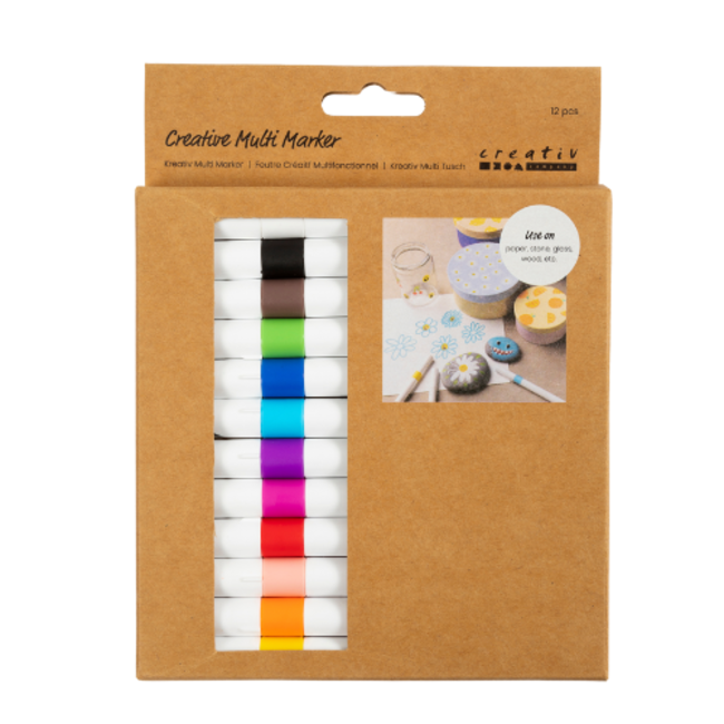 Creativ Company Knutselen, Accessoires - Creatieve Multi stiften, diverse kleuren, lijndikte 4 mm, 12 stuk